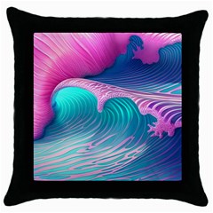 Pink Waves On The Beach Throw Pillow Case (black) by GardenOfOphir