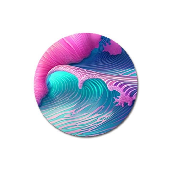 Pink Waves On The Beach Magnet 3  (Round)