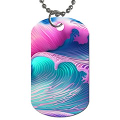 Pink Waves On The Beach Dog Tag (one Side) by GardenOfOphir