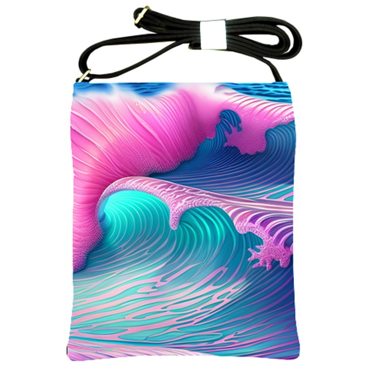 Pink Waves On The Beach Shoulder Sling Bag