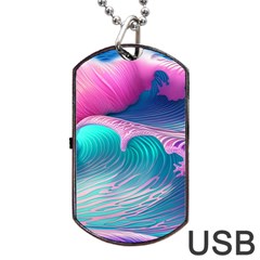 Pink Waves On The Beach Dog Tag Usb Flash (two Sides) by GardenOfOphir