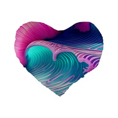 Pink Waves On The Beach Standard 16  Premium Flano Heart Shape Cushions by GardenOfOphir