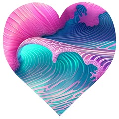 Pink Waves On The Beach Wooden Puzzle Heart by GardenOfOphir