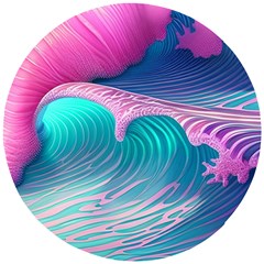 Pink Waves On The Beach Wooden Puzzle Round by GardenOfOphir