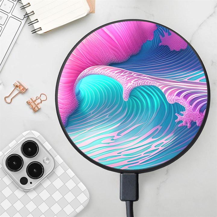 Pink Waves On The Beach Wireless Fast Charger(Black)