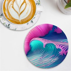 Pink Waves On The Beach Uv Print Round Tile Coaster by GardenOfOphir