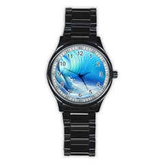 Nature s Beauty; Ocean Waves Stainless Steel Round Watch by GardenOfOphir