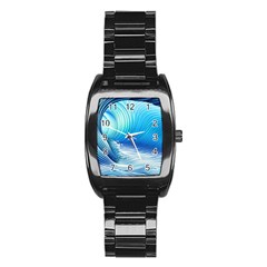 Nature s Beauty; Ocean Waves Stainless Steel Barrel Watch by GardenOfOphir