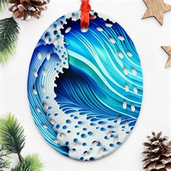 Blue Water Reflections Oval Filigree Ornament (two Sides)