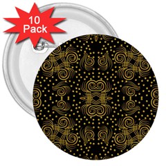 Pattern Seamless Gold 3d Abstraction Ornate 3  Buttons (10 Pack)  by Ravend