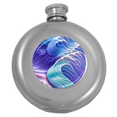 Majestic Ocean Waves Round Hip Flask (5 Oz) by GardenOfOphir