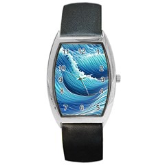 Simple Summer Wave Pattern Barrel Style Metal Watch by GardenOfOphir