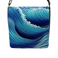 Simple Summer Wave Pattern Flap Closure Messenger Bag (l) by GardenOfOphir