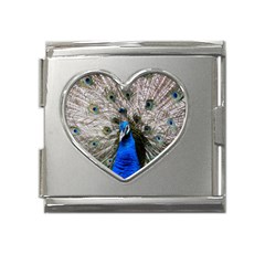 Peacock Bird Animal Feather Nature Colorful Mega Link Heart Italian Charm (18mm) by Ravend