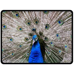 Peacock Bird Animal Feather Nature Colorful One Side Fleece Blanket (large) by Ravend