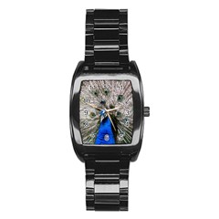 Peacock Bird Animal Feather Nature Colorful Stainless Steel Barrel Watch by Ravend