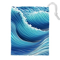 Simple Summer Wave Pattern Drawstring Pouch (4xl) by GardenOfOphir