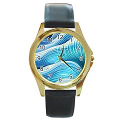 Sea Of Blue Round Gold Metal Watch by GardenOfOphir