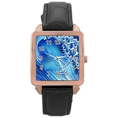 Wave Beach Iii Rose Gold Leather Watch  by GardenOfOphir