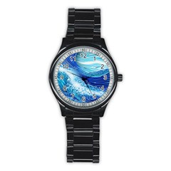 Water Waves Stainless Steel Round Watch by GardenOfOphir