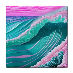 Pink Ocean Waves Tile Coaster by GardenOfOphir