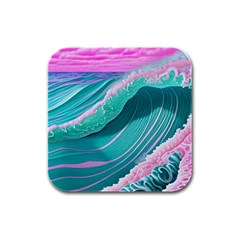 Pink Ocean Waves Rubber Square Coaster (4 Pack) by GardenOfOphir