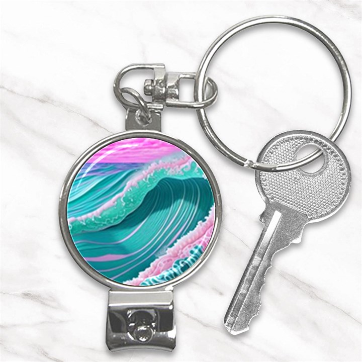 Pink Ocean Waves Nail Clippers Key Chain