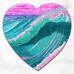 Pink Ocean Waves Jigsaw Puzzle (heart) by GardenOfOphir