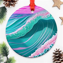 Pink Ocean Waves Round Ornament (two Sides) by GardenOfOphir