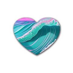 Pink Ocean Waves Rubber Coaster (heart) by GardenOfOphir