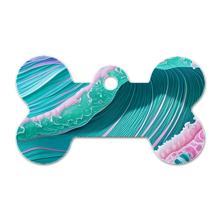 Pink Ocean Waves Dog Tag Bone (Two Sides)