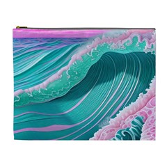 Pink Ocean Waves Cosmetic Bag (xl) by GardenOfOphir