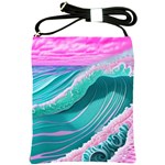 Pink Ocean Waves Shoulder Sling Bag Front