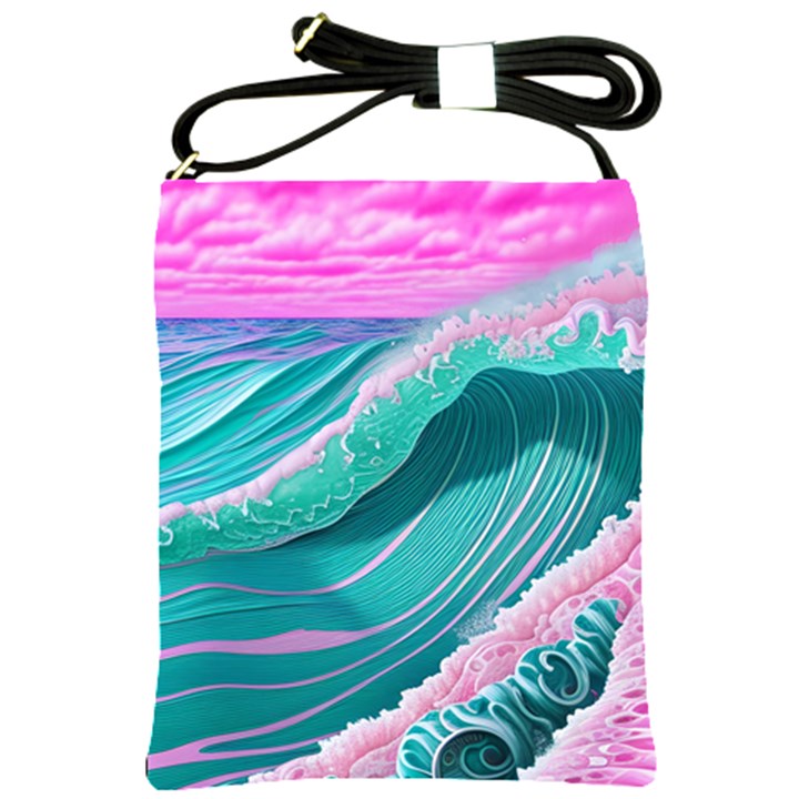 Pink Ocean Waves Shoulder Sling Bag