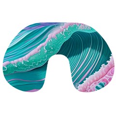 Pink Ocean Waves Travel Neck Pillow by GardenOfOphir