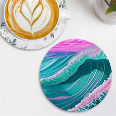 Pink Ocean Waves Uv Print Round Tile Coaster by GardenOfOphir