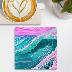 Pink Ocean Waves Uv Print Square Tile Coaster  by GardenOfOphir