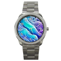 Ocean Waves In Pastel Tones Sport Metal Watch by GardenOfOphir