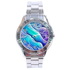 Ocean Waves In Pastel Tones Stainless Steel Analogue Watch by GardenOfOphir