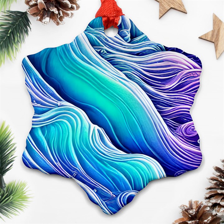 Ocean Waves In Pastel Tones Snowflake Ornament (Two Sides)