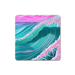 Pink Ocean Waves Square Magnet