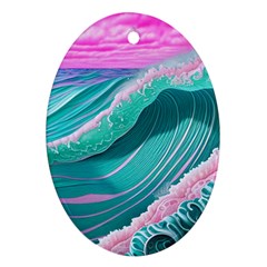 Pink Ocean Waves Oval Ornament (two Sides) by GardenOfOphir