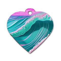 Pink Ocean Waves Dog Tag Heart (one Side) by GardenOfOphir