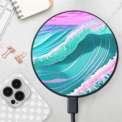 Pink Ocean Waves Wireless Fast Charger(black) by GardenOfOphir