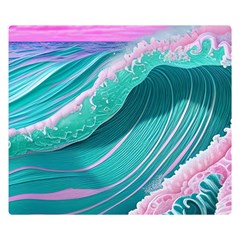 Pink Ocean Waves One Side Premium Plush Fleece Blanket (small)