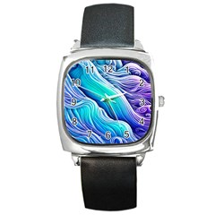 Ocean Waves In Pastel Tones Square Metal Watch by GardenOfOphir