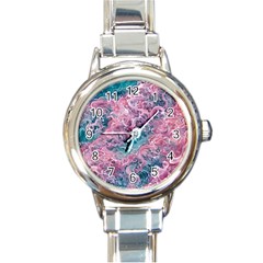 Ocean Waves In Pink Ii Round Italian Charm Watch by GardenOfOphir