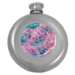 Ocean Waves In Pink Ii Round Hip Flask (5 Oz) by GardenOfOphir