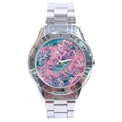 Ocean Waves In Pink Ii Stainless Steel Analogue Watch by GardenOfOphir