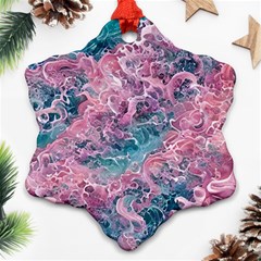 Ocean Waves In Pink Ii Snowflake Ornament (two Sides)